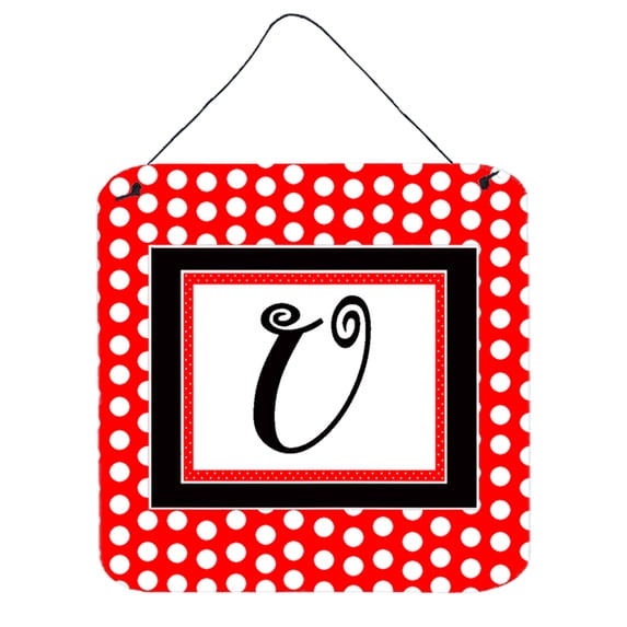 Letter U Initial - Red Black Polka Dots Wall or Door Hanging Prints