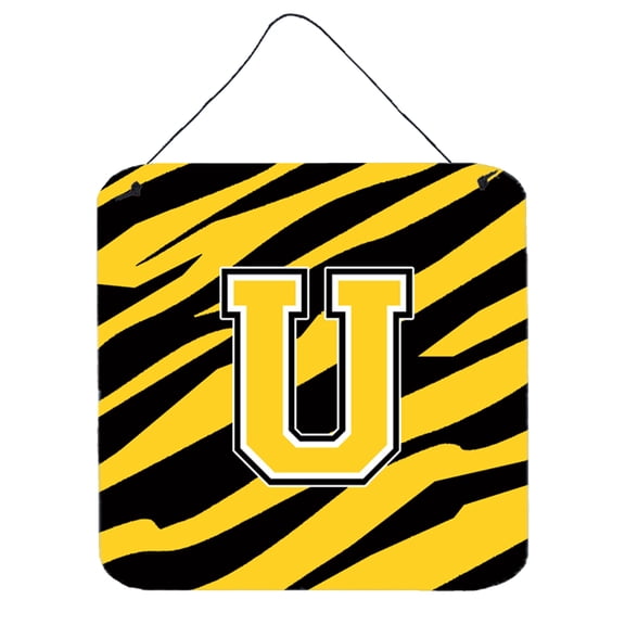 Letter U Initial Tiger Stripe - Black Gold Wall or Door Hanging Prints