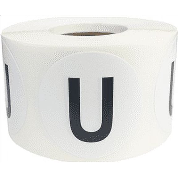 Letter U Inventory Labels 1.5 inch Round Circle Dots 500 Adhesive Stickers