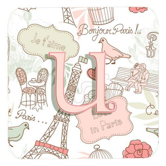 Letter U Love In Paris Pink Foam Coasters- Set Of 4