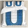 thumbnail image 1 of Letter U Queen Size Duvet Cover Set, Denim Letter Alphabet Design with Realistic Looking Fabric Texture Stitches Image, Decorative 3 Piece Bedding Set with 2 Pillow Shams, Blue Yellow, by Ambesonne, 1 of 3