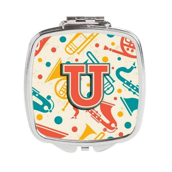 Letter U Retro Teal Orange Musical Instruments Initial Compact Mirror