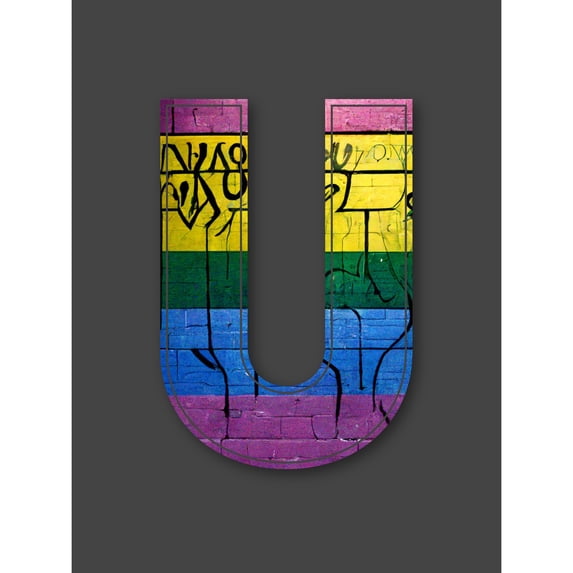 Letter U Striped Wall Yellow Purple Green Blue Decorative Graffiti Mural Alphabet Initial Stencil Extra Large XL Wall Art Poster Print
