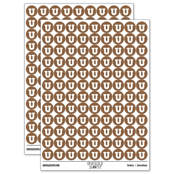 Letter U Uppercase Fun Bold Font 200+ Round Stickers - Brown - Gloss Finish - 0.50" Size