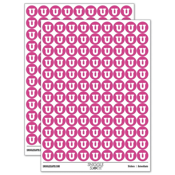 Letter U Uppercase Fun Bold Font 200+ Round Stickers - Hot Pink - Gloss Finish - 0.50" Size
