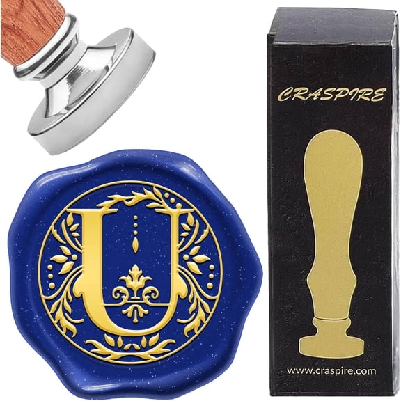 Letter U Wax Seal Stamp Silver Removable Retro Alphabet Initials Sealing Wax Stamp Classic Vintage 25mm Brass Head Wood Handle for Wedding Invitation Gift Decoration Envelope Sealing