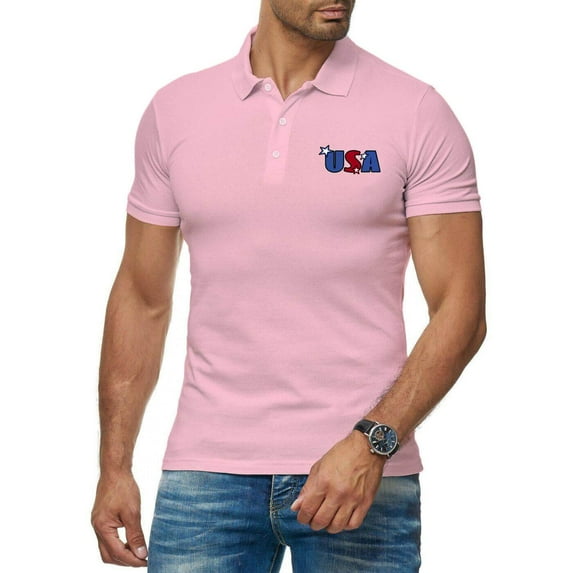 Letter USA Pattern Men's Cotton Polo Shirt