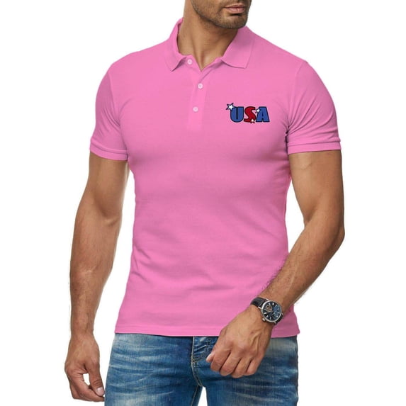 Letter USA Pattern Men's Cotton Polo Shirt