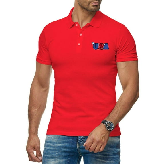 Letter USA Pattern Men's Cotton Polo Shirt