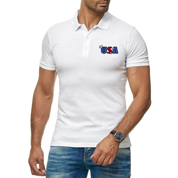 Letter USA Pattern Men's Cotton Polo Shirt