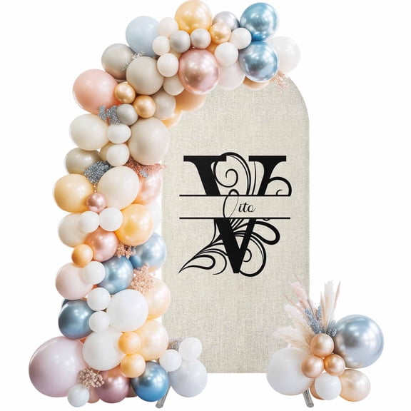 Letter V Arch Backdrop Cover 5x2.1 Ft, Spandex Wedding Arch Stand Cover, Monogram Words Round Top Stretch Fitted Background Covers for Birthday Ceremony Party Decor