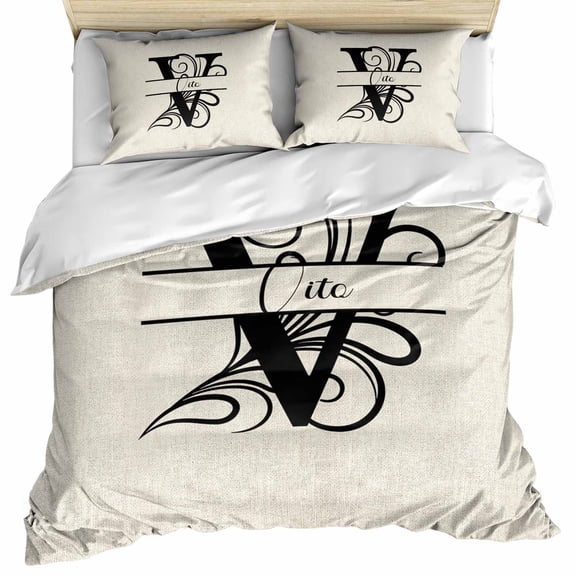 Letter V Bedding 3 Piece Duvet Cover Set Full Size, Monogram Words Soft Microfiber Comforter Cover with Zipper Closure & Pillowcases, Wrinkle & FadeResistant Quilt Cover
