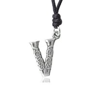 VIETSWAY Letter V Celtic Knot Silver Pewter Charm Necklace Pendant Jewelry With Cotton Cord