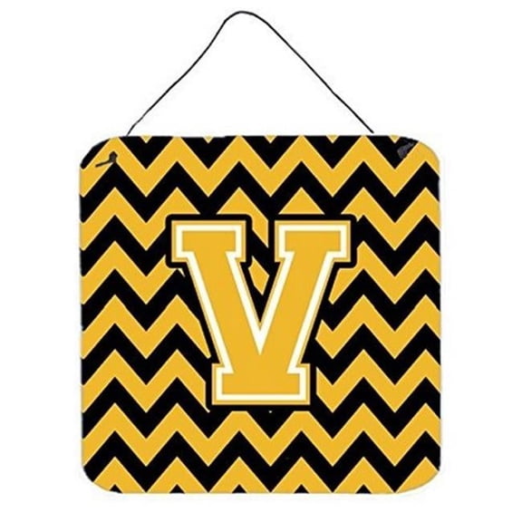 Letter V Chevron Black & Gold Wall or Door Hanging Prints, 6 x 0.02 x 6 in.