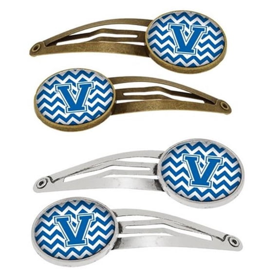 Letter V Chevron Blue & White Barrettes Hair Clips, Set of 4