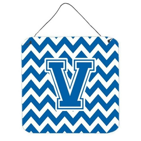 Letter V Chevron Blue & White Wall or Door Hanging Prints, 6 x 0.02 x 6 in.