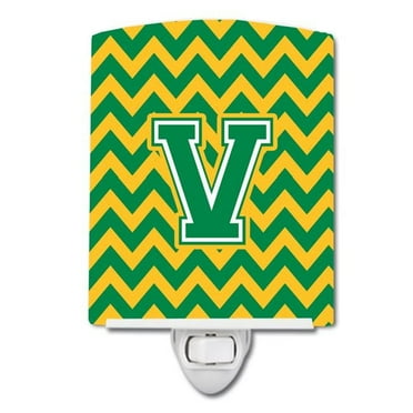 Letter V Chevron Green & Gold Ceramic Night Light