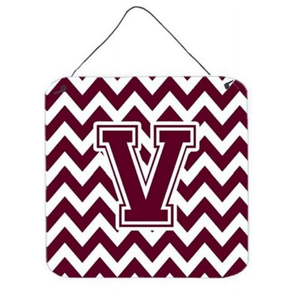Letter V Chevron Maroon & White Wall or Door Hanging Prints, 6 x 0.02 x 6 in.