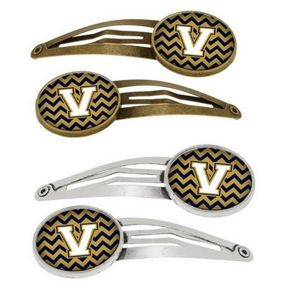 Letter V Chevron Navy Blue & Gold Barrettes Hair Clips