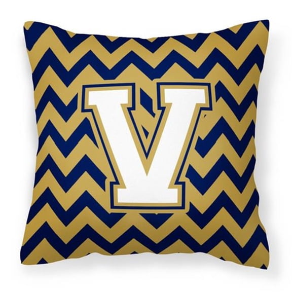 Letter V Chevron Navy Blue & Gold Fabric Decorative Pillow - Navy Blue & Gold - 14in. H x 3in. W x 14in. L