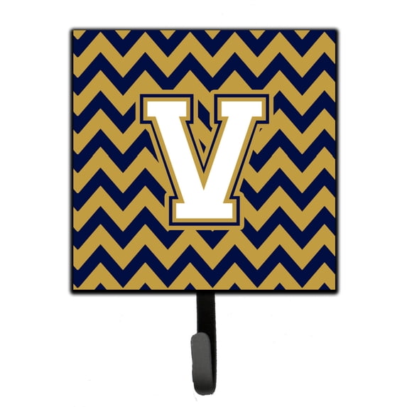 Letter V Chevron Navy Blue and Gold Leash or Key Holder