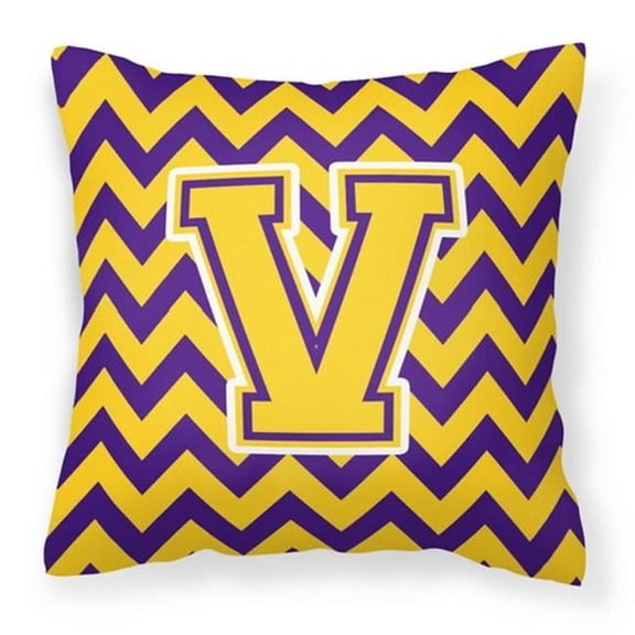 Letter V Chevron Purple & Gold Fabric Decorative Pillow - 14 x 3 x 14 in.