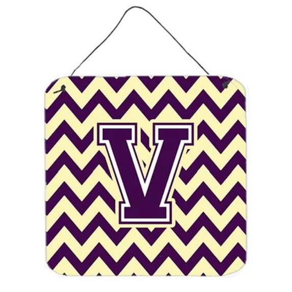 Letter V Chevron Purple & Gold Wall or Door Hanging Prints, 6 x 0.02 x 6 in.