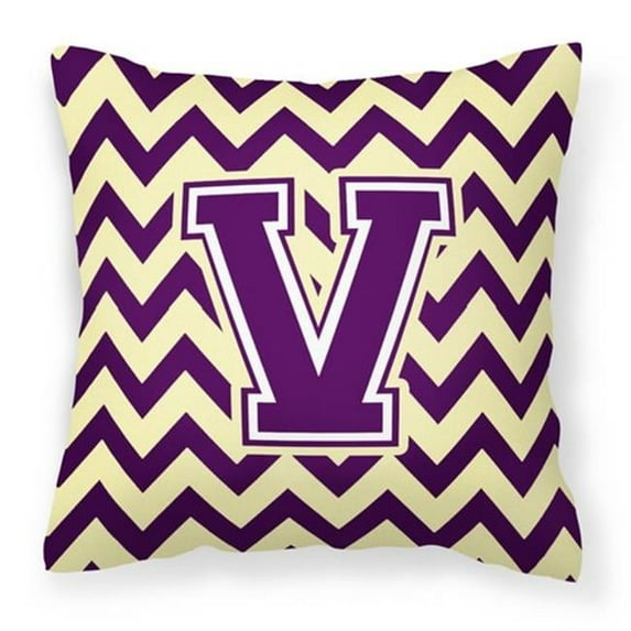 Letter V Chevron Purple and Gold Fabric Decorative Pillow