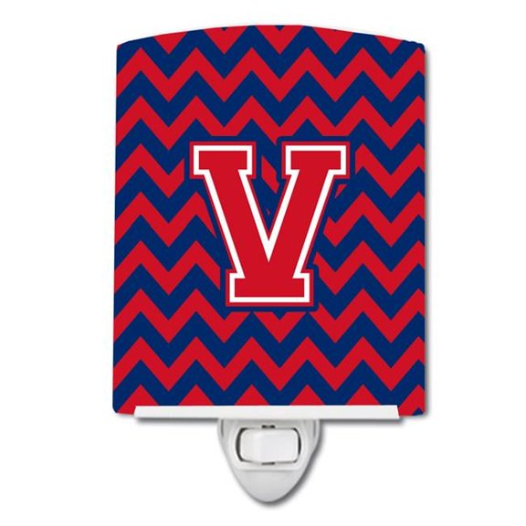 Letter V Chevron Yale Blue & Crimson Ceramic Night Light
