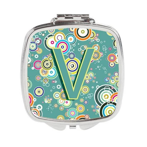 Letter V Circle Circle Teal Initial Alphabet Compact Mirror