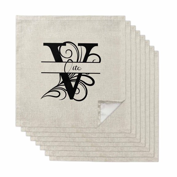 Letter V Cloth Napkins, Monogram Words Washable and Reusable Dinner Napkins Set of 8, Table Napkin for Kitchen Party Birthday Wedding Hotel Housewarming 20"x20"