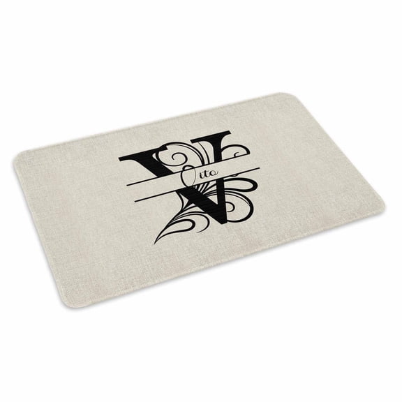 Letter V Doormat Outdoor Entrance 24"x36", Monogram Words Absorb Moisture Dirt Door Mats, Non-Slip Rubber Backing Floor Mats Indoor, Low-Profile Front Door Rugs