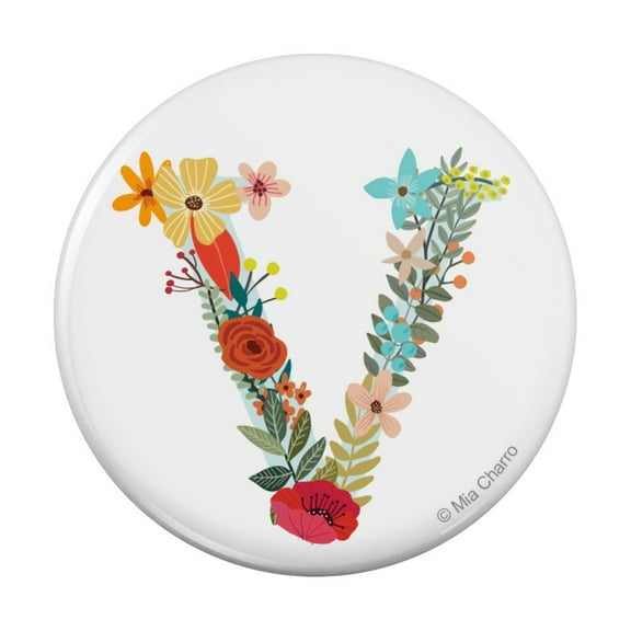 Letter V Floral Monogram Initial Kitchen Refrigerator Locker Button Magnet