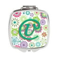 thumbnail image 1 of Letter V Flowers Pink Teal Green Initial Compact Mirror, 1 of 1