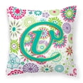 thumbnail image 1 of Letter V Flowers Pink Teal Green Initial Fabric Decorative Pillow, 1 of 4