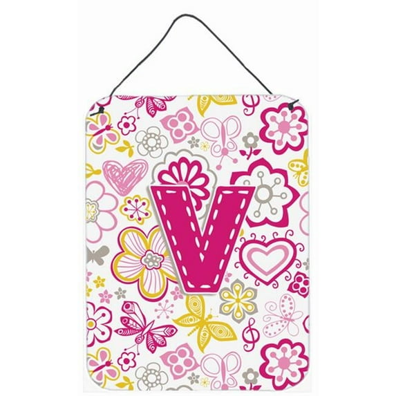 Letter V Flowers and Butterflies Pink Wall or Door Hanging Prints