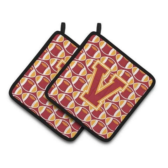 Letter V Football Cardinal & Gold Pair of Pot Holders - 7.5 x 3 x 7.5 in.