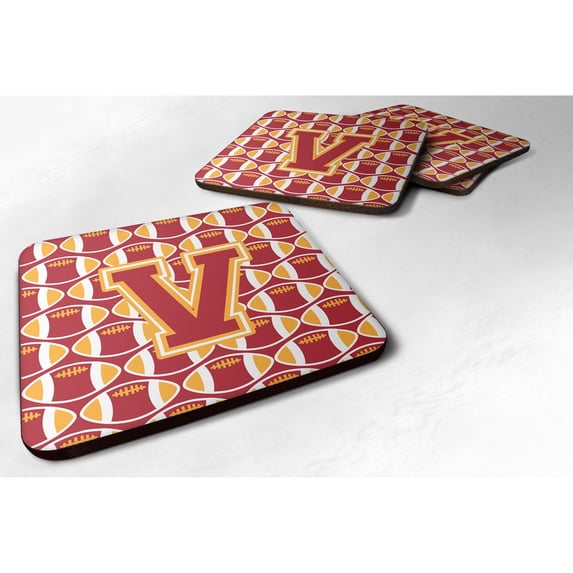 Letter V Football Cardinal and Gold Foam Coaster Set of 4
