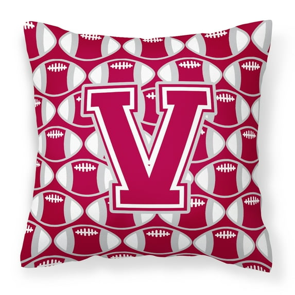 Letter V Football Crimson, grey and white Fabric Decorative Pillow