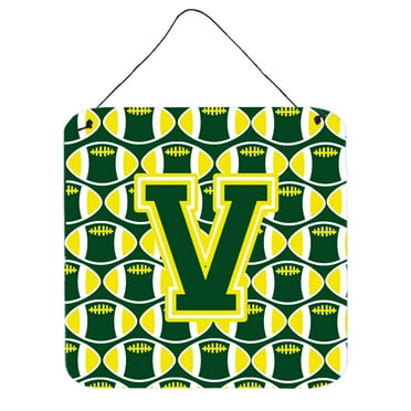 Letter V Football Green and Yellow Wall or Door Hanging Prints