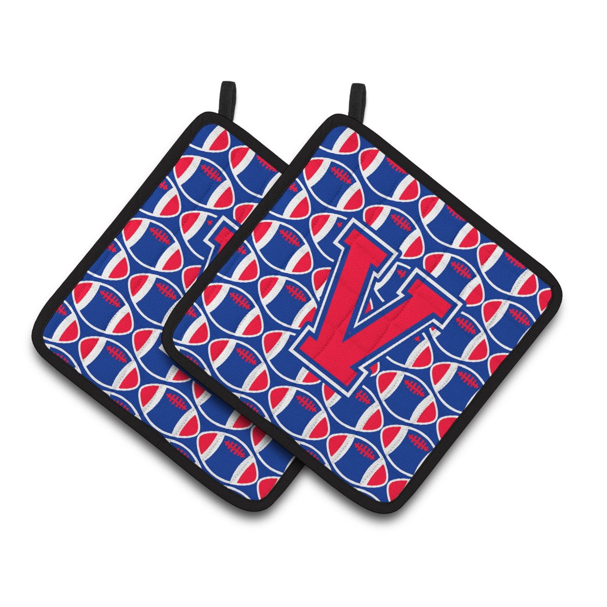 Letter V Football Harvard Crimson and Yale Blue Pair of Pot Holders