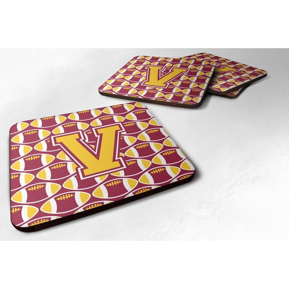 Letter V Football Maroon and Gold Foam Coaster Set of 4