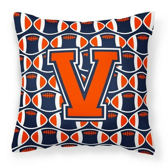 Letter V Football Orange - Blue & White Fabric Decorative Pillow