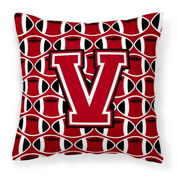 Letter V Football Red, Black and White Fabric Decorative Pillow
