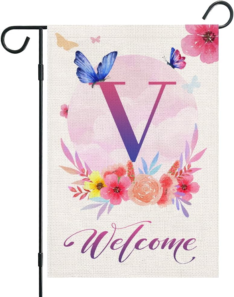 Letter V Garden Flag Butterfly Flowers Yard Signs Vertical Double Sided ...