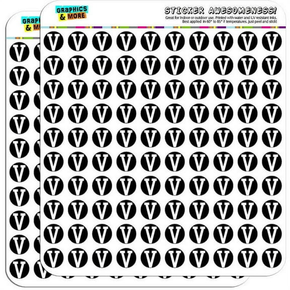 Letter V Initial Black White 200 1/2" (0.5") Planner Calendar Scrapbooking Crafting Stickers