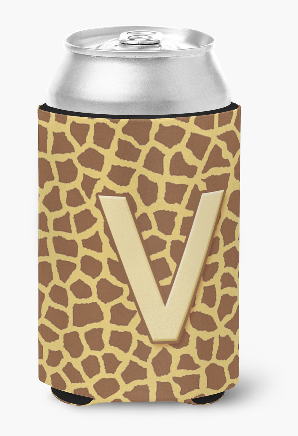 Letter V Initial Monogram - Giraffe Can or Bottle Beverage Insulator Hugger