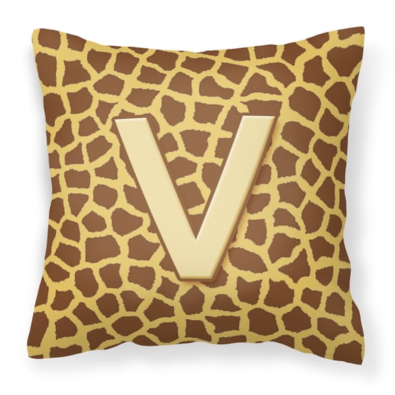 Letter V Initial Monogram - Giraffe Fabric Decorative Pillow