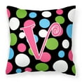 thumbnail image 1 of Letter V Initial Monogram - Polkadots and Pink Fabric Decorative Pillow, 1 of 4