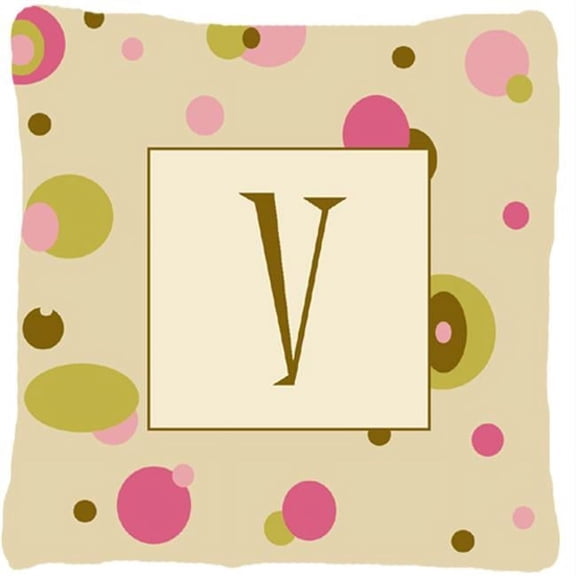 Letter V Initial Monogram - Tan Dots Decorative Indoor & Outdoor Fabric Pillow